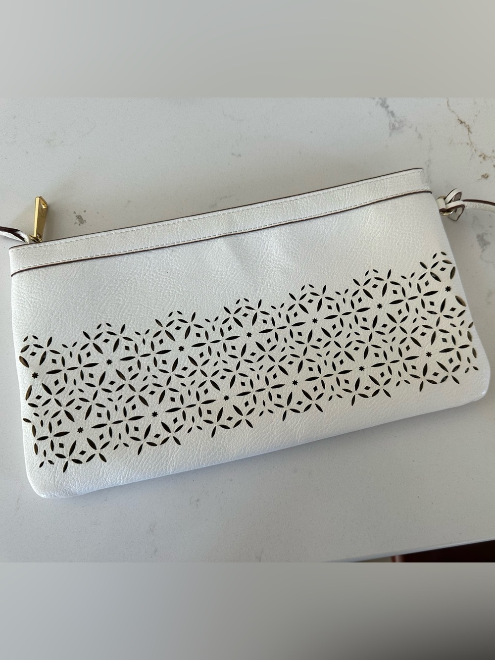 Lauren Ralph Lauren White Laser-Cut Wristlet Clutch like new